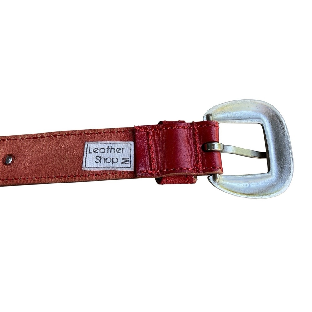 Vintage Red Leather Western Heart Belt Size S/M Silver Concho 90s  Leather Shop - Picture 3 of 6